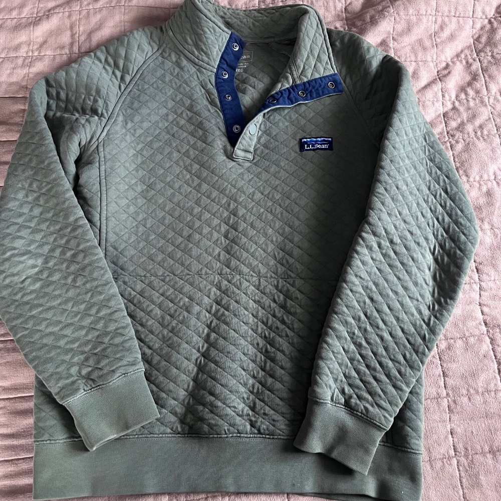 Men's Small Quilted Sweatshirt Mockneck | Olive Green | LL BEAN - Picture 2 of 4